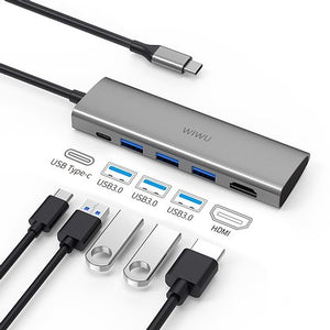 WiWU Alpha A531H 5-in-1 USB-C Hub Type-C to USB3.0 Adapter HD Converter Multi-functional Docking Station (4743494172735)