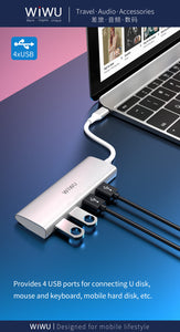 WiWU Alpha 440, WIWU USB Hub 4 Ports Multi USB Adapter for MacBook Pro Air USB Splitter - Custom Mac BD (4439836950591)