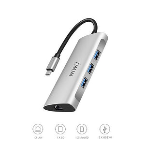 WiWU Alpha 631STR,6 in 1 hub, RJ45 hub, Micro SD hub, 3 usb hub (4743454425151)