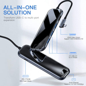 Baseus Superlative Multifunctional HUB (Type-C to 3 x USB3.0 + 4K HDMI + RJ45 + PD) (4702226841663)