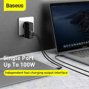 Baseus GaN Mini Quick Charger C+C+U 120W PD Fast Charging 4.0 QC3.0 Quick Charge USB Type C Fast Charger With 100W Type-C Cable For Laptop Tablet (4745721905215)