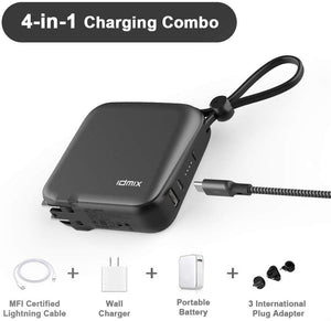 IDMIX Portable Charger for iPhone Battery Pack 10000mAh External Battery for ipad, Power Bank with Built in MFI Certified Apple Lightning Charger Cable, Built in Wall Plug & Travel Adapters (Grey) - Custom Mac BD (4461027885119)