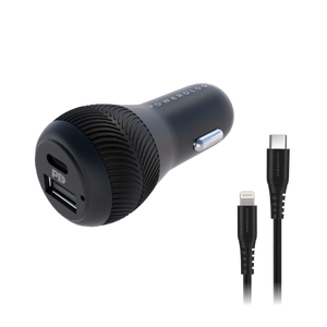 Powerology Dual Port Car Charger 30W USB 2.4A + PD 18W With Type-C To Mfi Lighting Cable 0.9M (6849884717119) (6849885372479)