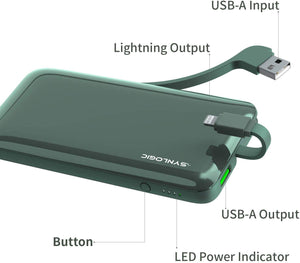 SYNLOGIC Portable Charger 10000mAh 18W PD Power Bank Built-in MFi Lightning Cable, High Speed External Battery Charging for iPhone 11 Xs Max X 8 AirPods Pro, Android Phone Tablet etc - Custom Mac BD (4460995379263)