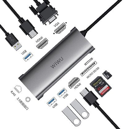11 en 1 VGA + Port LAN + 4 x USB 3.0 + Carte SD / TF + HDMI + Port Aud